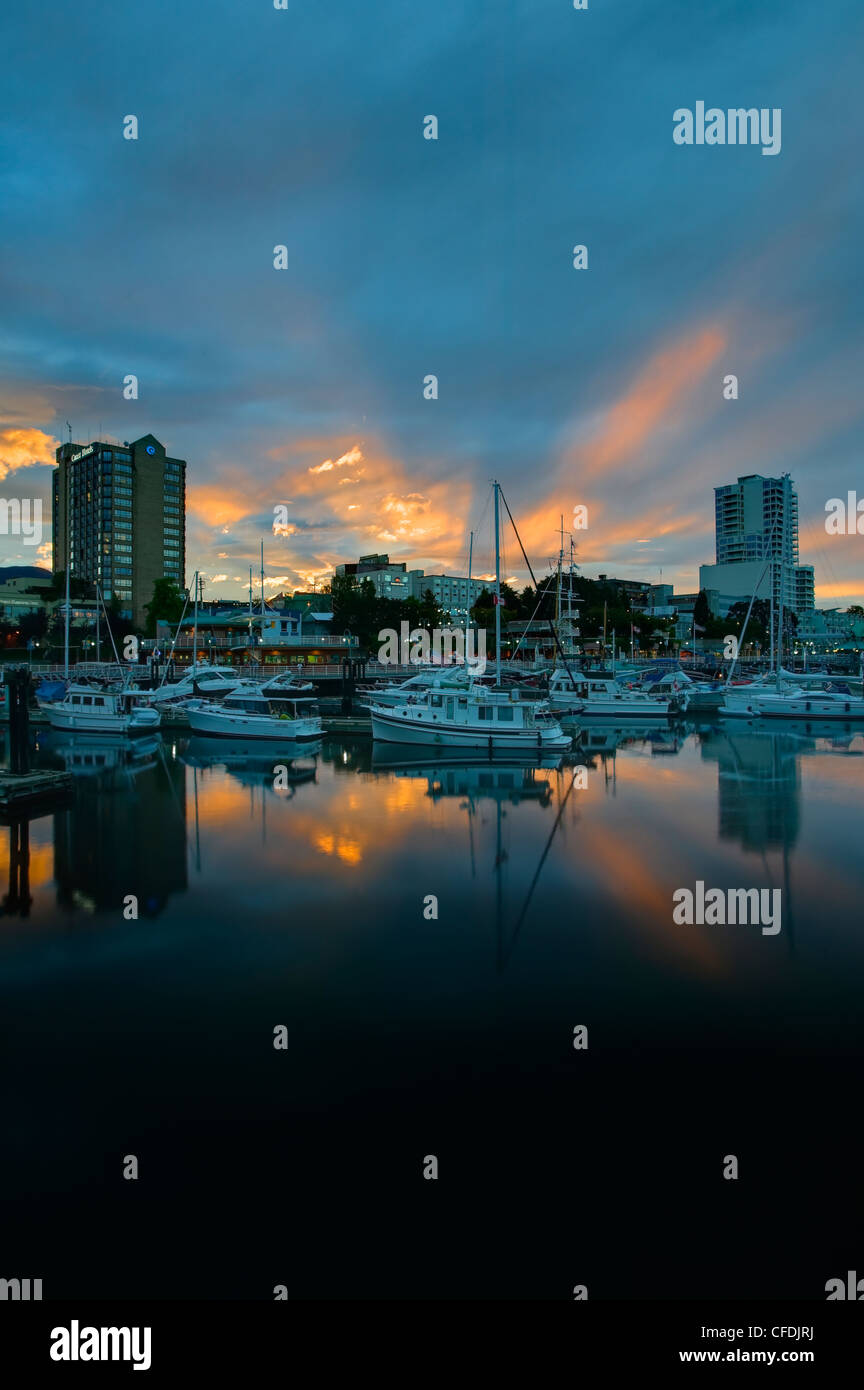 The Nanaimo waterfront and harbour at sunset. Nanaimo, Central