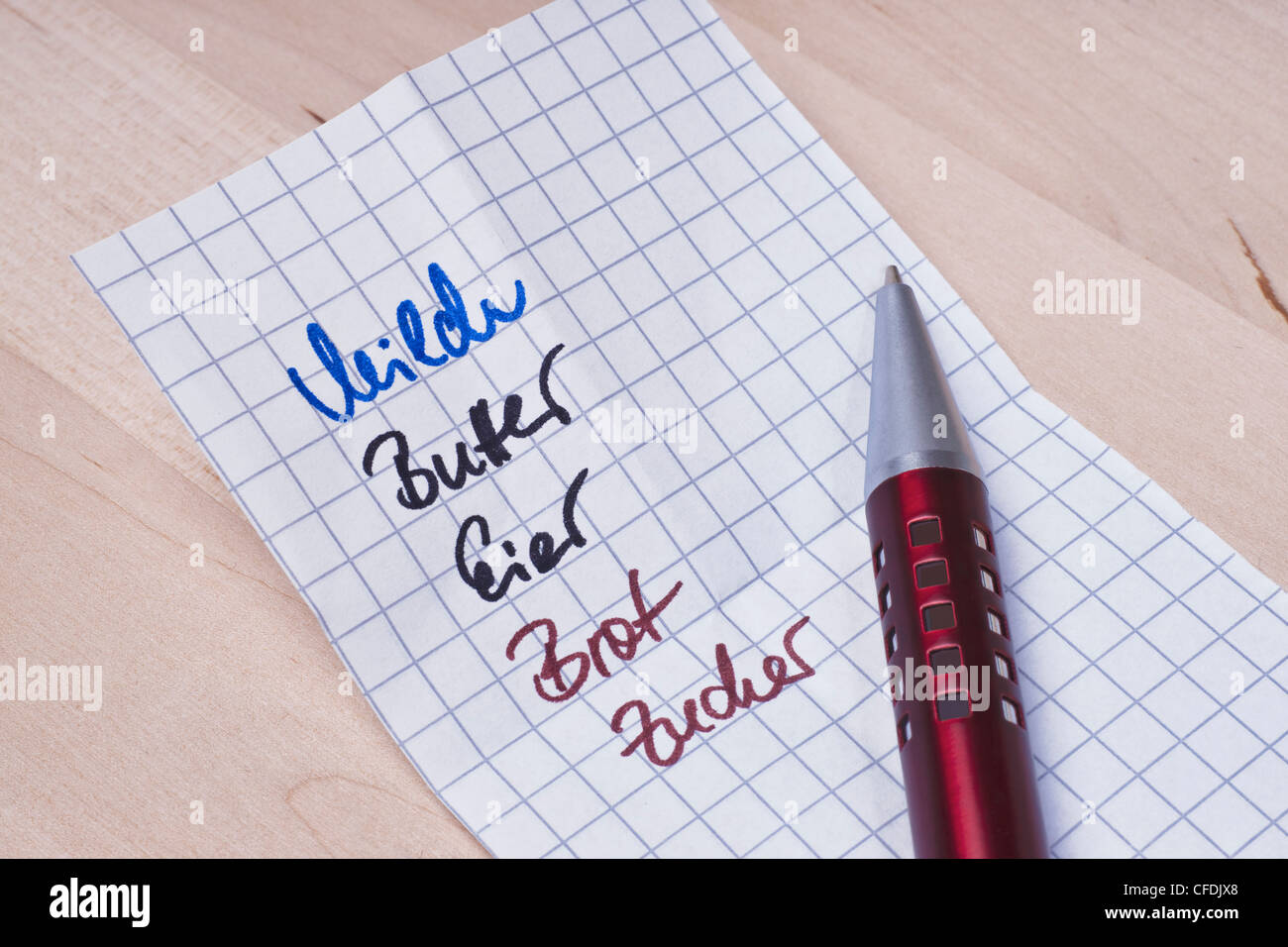 Detail Photo Of A Shopping List In German Language With Milk Butter 