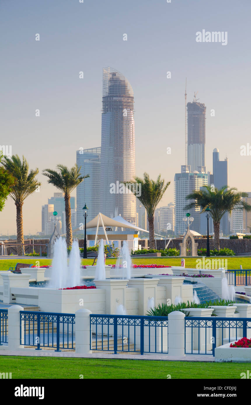 City skyline from the Corniche, Abu Dhabi, United Arab Emirates, Middle East Stock Photo