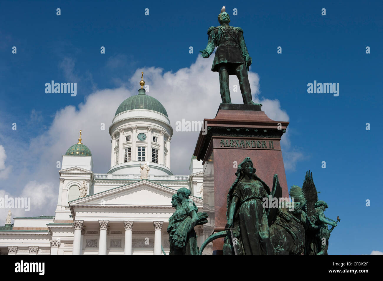 Statue of Alexander II with sea gull on head in front of Helsinki ...