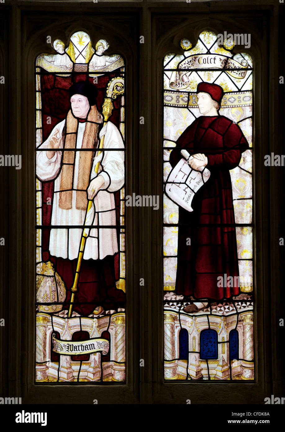 Stained glass windows in the Great Hall, at Christ Church College, Oxford University, Oxford