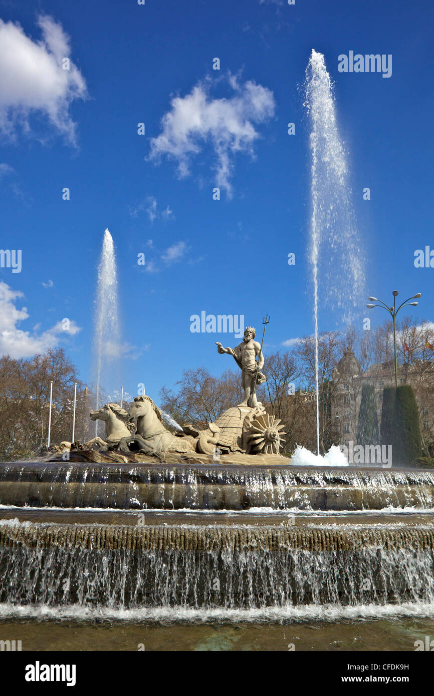 Neptune Fountain, Canovas del Castillo Square, Paseo del Prado, Madrid, Spain, Europe Stock Photo