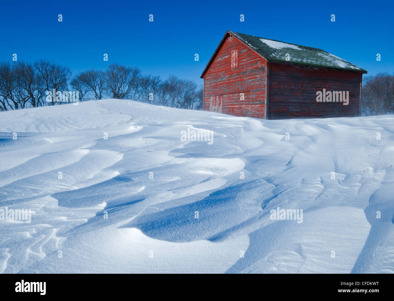 Abandoned grain bin, snow textures near Brunkild, Manitoba, Canada