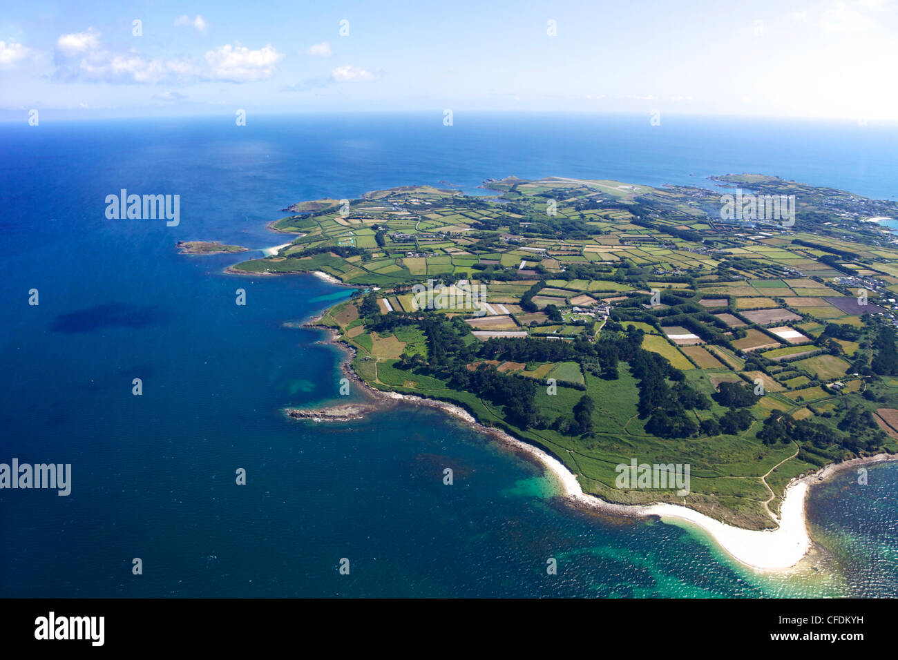 Aerial view of St. Mary's island, Isles of Scilly, England, United