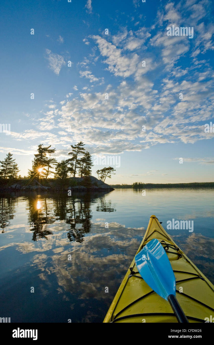 Kayak on Lake of the Woods, Northwestern Ontario, Canada Stock Photo