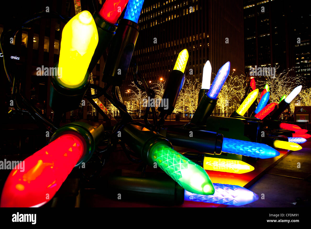 Large Christmas lights light up Manhattan Stock Photo Alamy