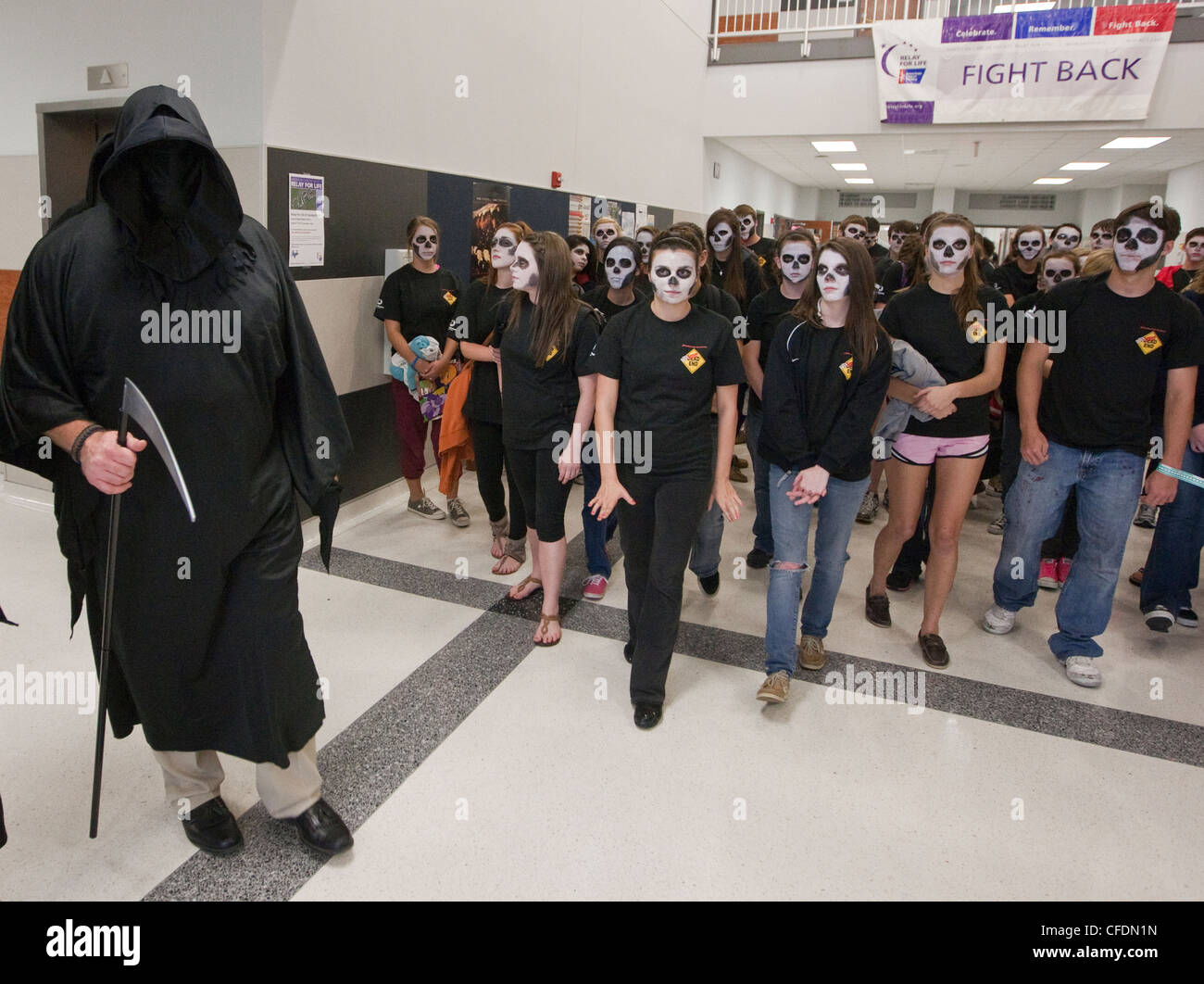 High school students participate in Shattered Dreams Program to educate the dangers associated with drinking and driving Stock Photo