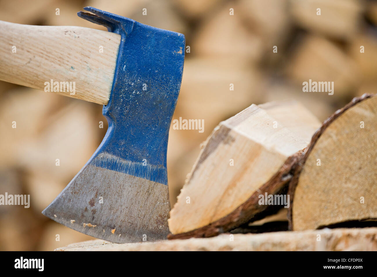 Axe and wood billet on chopping block Stock Photo Alamy