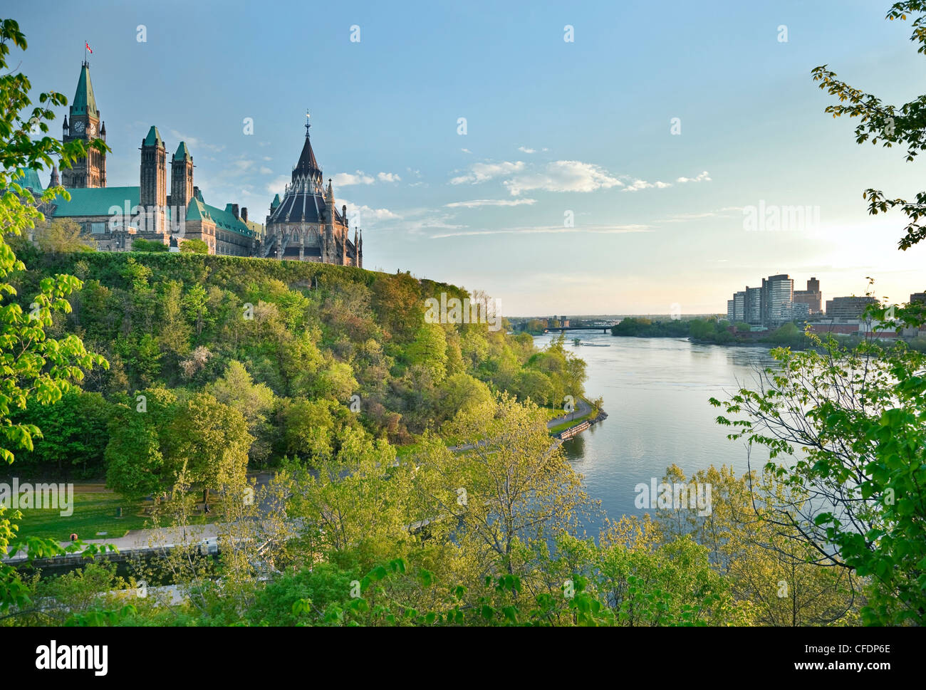 Canada's House of Parliament on Parliament Hill, overlooking the Ottawa River in Ottawa, Ontario, Canada Stock Photo