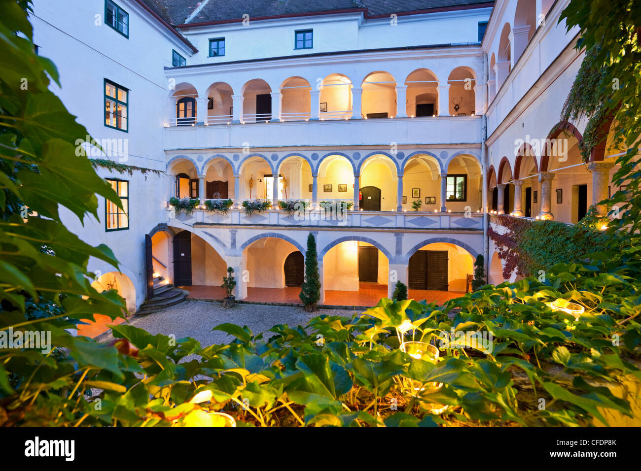 View of the inner courtyard of Ernegg castle in the evening, Lower Austria, Austria, Europe Stock Photo