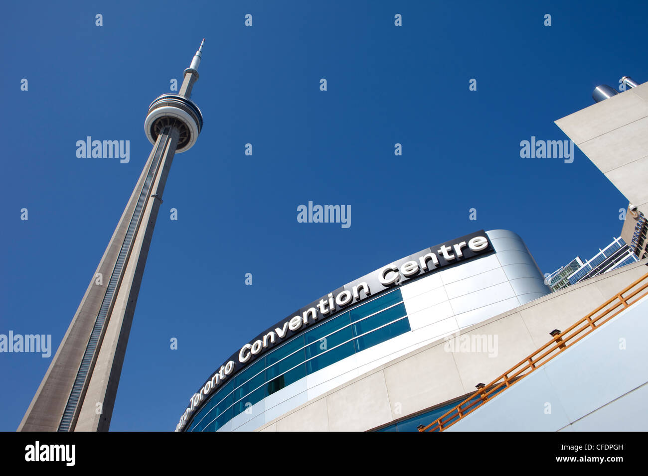 CN Tower from the Metro Toronto Convention Centre, Toronto, Canada Stock Photo