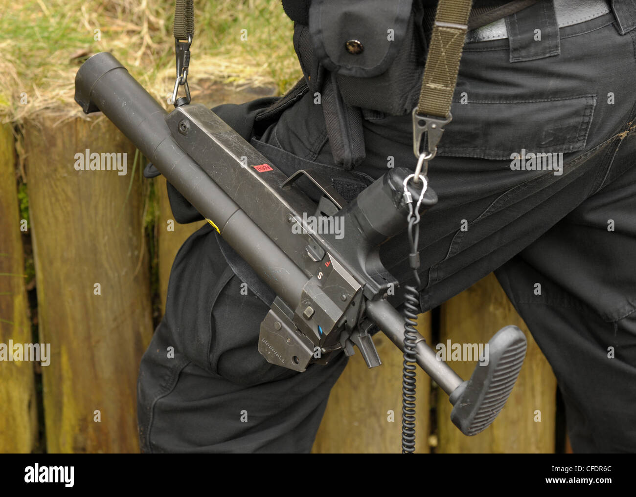 The Heckler and Koch 37mm baton gun (grenade launcher). The weapon is in use with British police firearms officers. Stock Photo