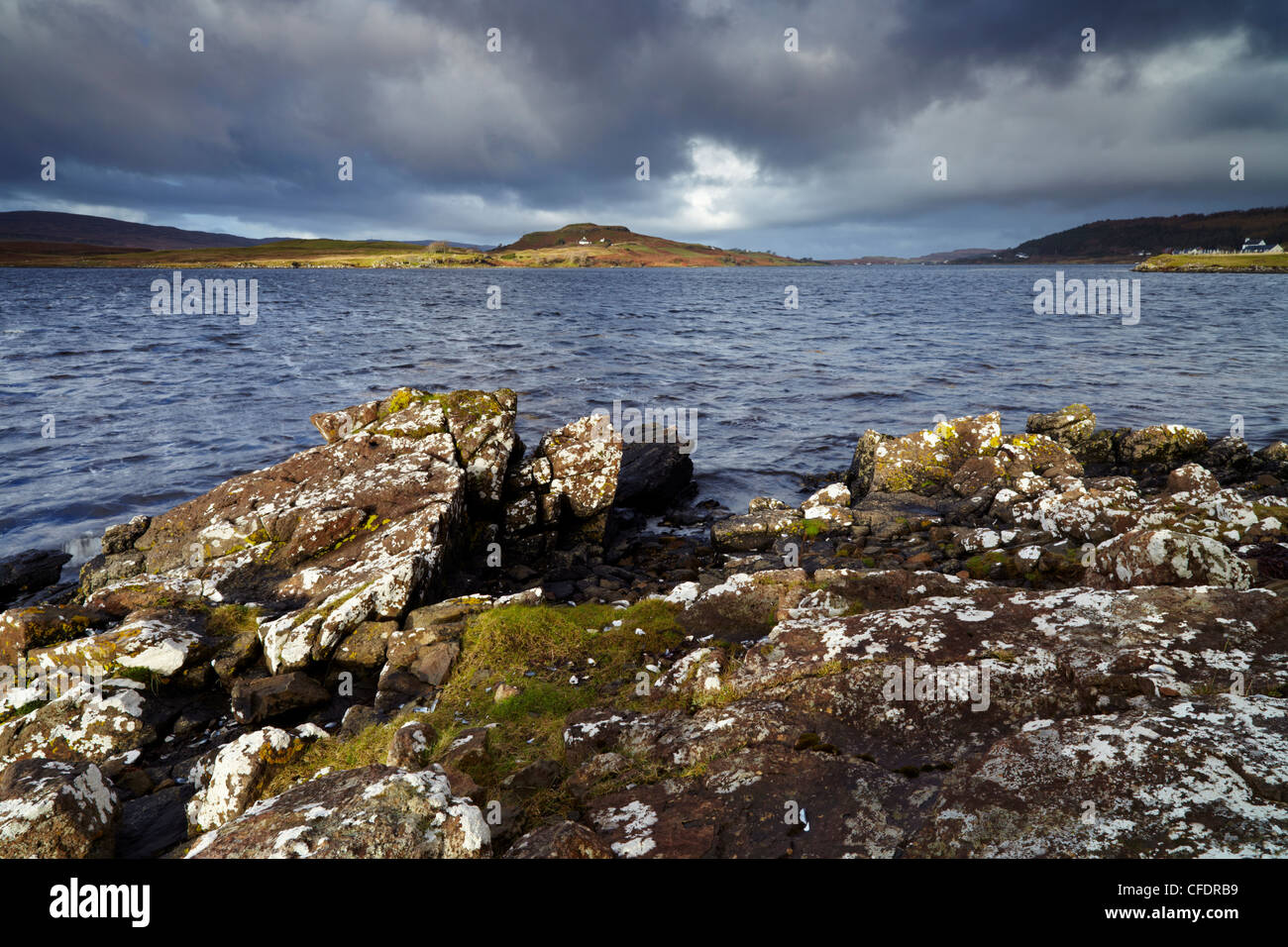 Stormy conditions at Loch Dunvegan, Isle of Skye, Scotland, United Kingdom, Europe Stock Photo