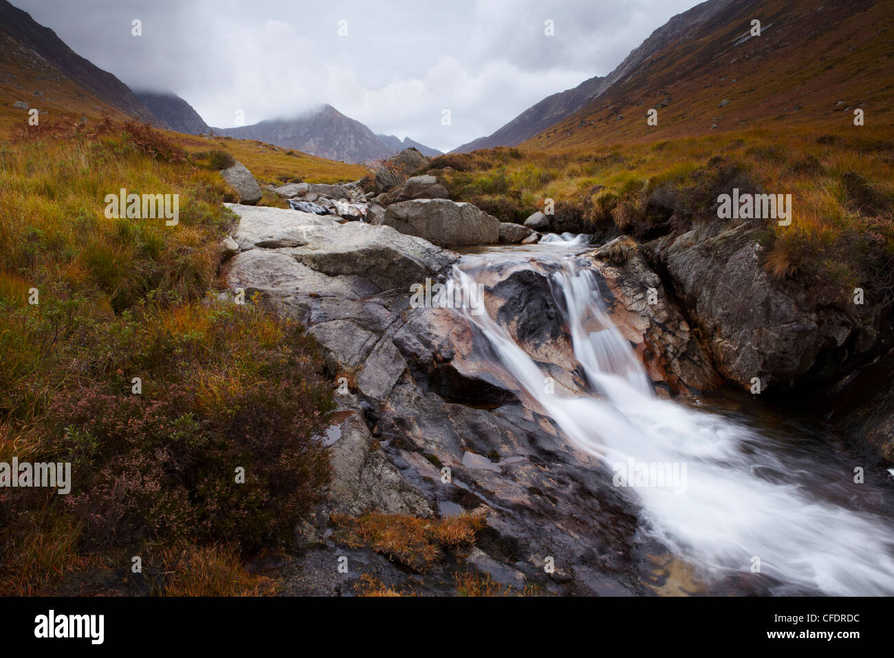A moody autumn morning at Glen Rosa on the Isle of Arran, Scotland ...
