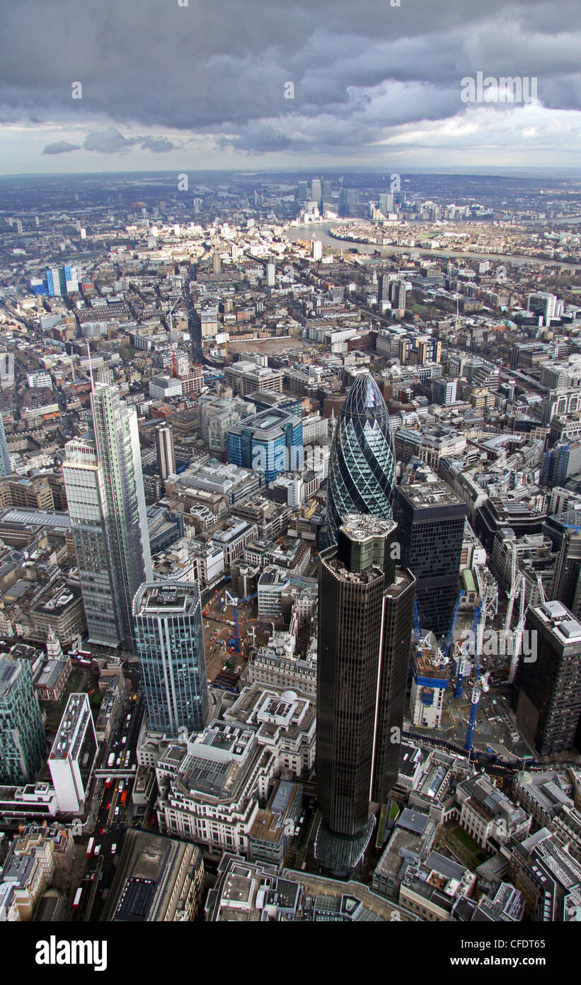 aerial view of The City of London with storm clouds Stock Photo - Alamy