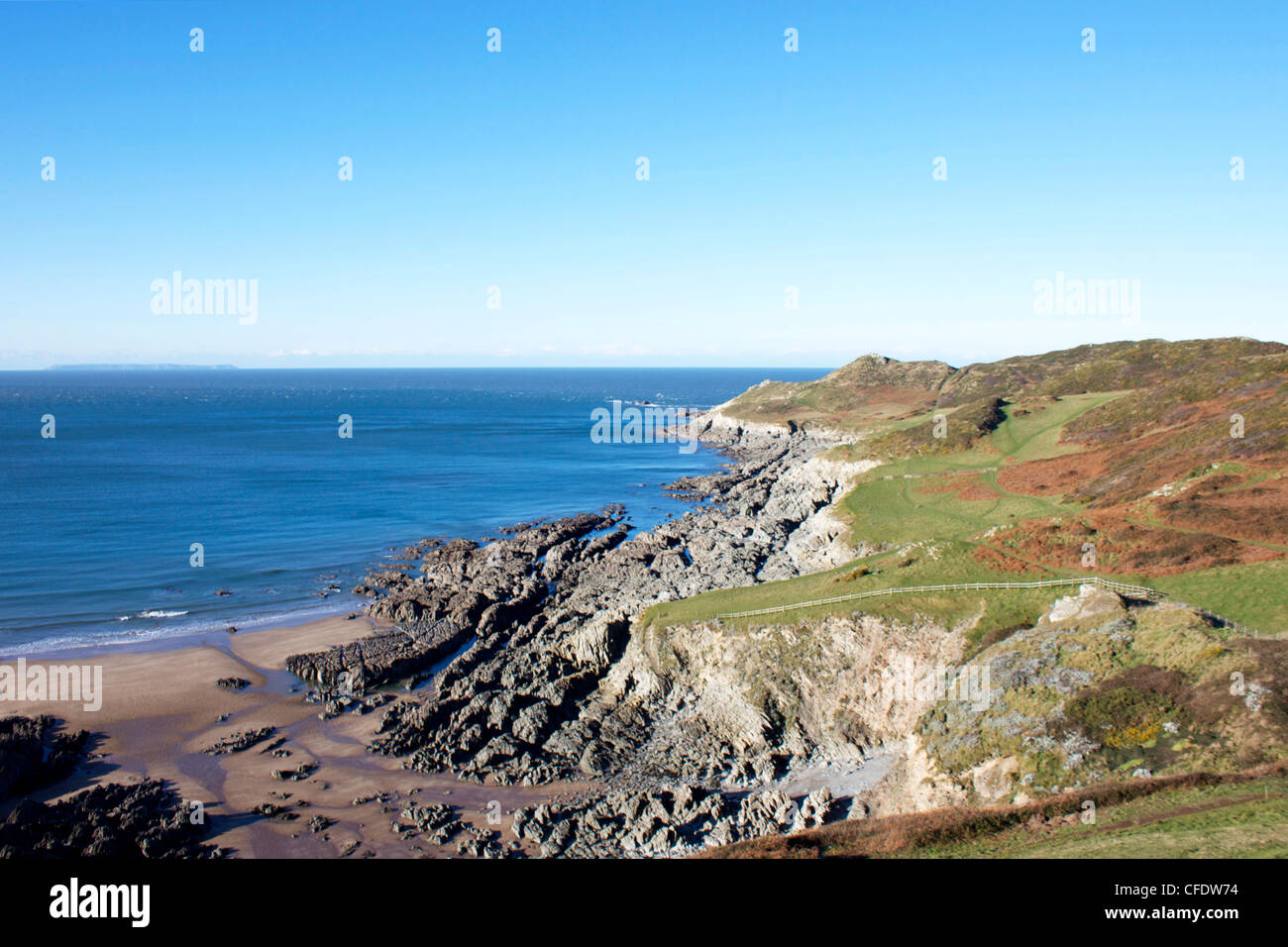 Mortehoe Point and Lundy Island, Mortehoe, Devon, England, United Kingdom, Europe Stock Photo