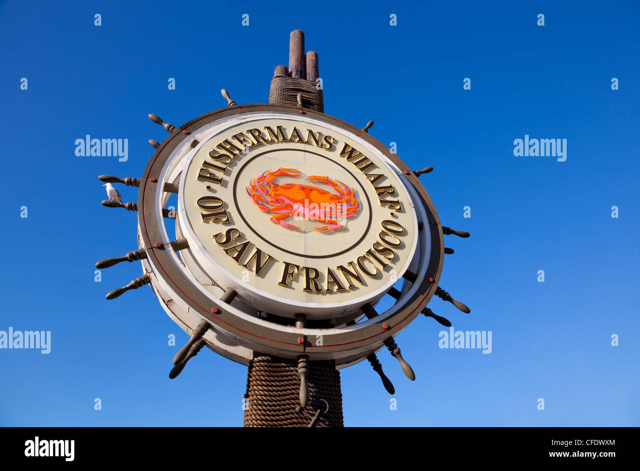Iconic street sign for the Fisherman's Wharf area, San Francisco, California, United States of America, Stock Photo