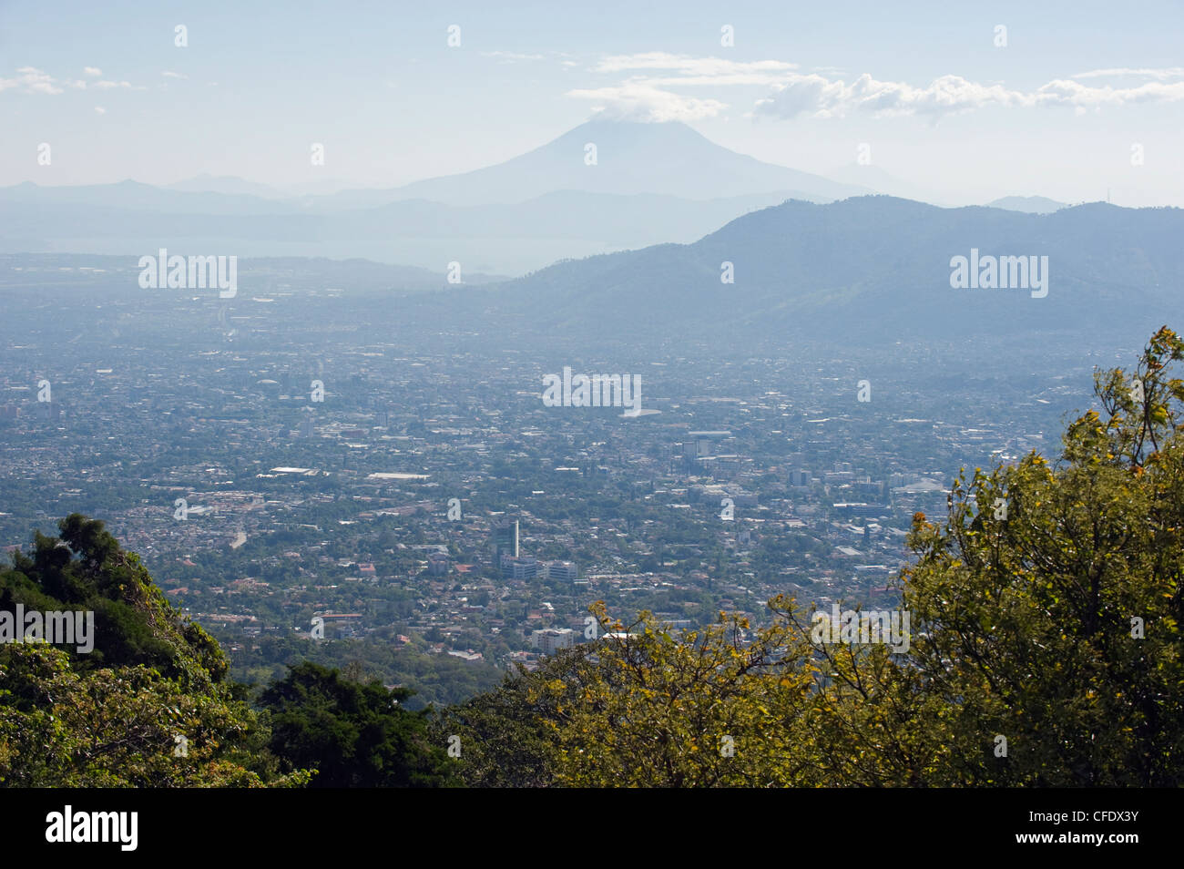 San Salvador city and Volcan de San Vincent (Chichontepec), 2182m, San Salvador, El Salvador, Central America Stock Photo