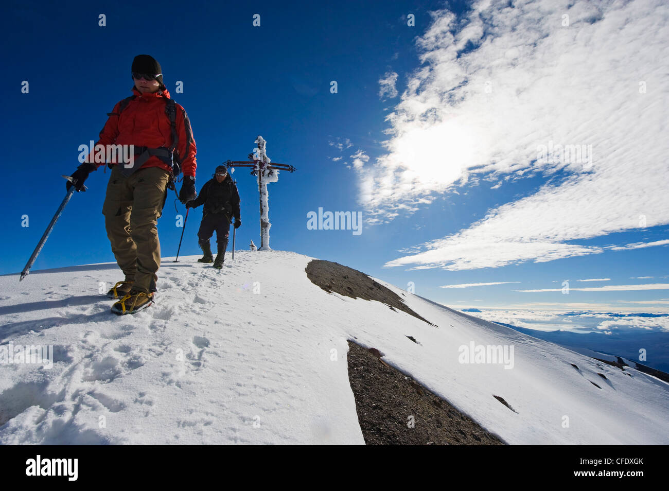 Climbers on summit of El Misti volcano, 5822m, Arequipa, Peru, South America Stock Photo