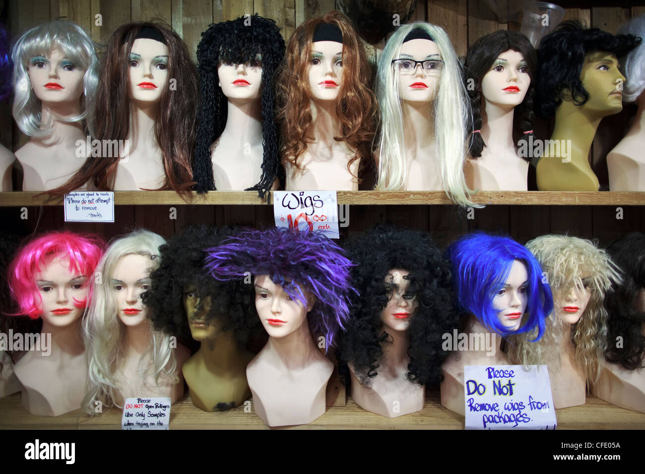 Wigs on mannequin heads Stock Photo - Alamy