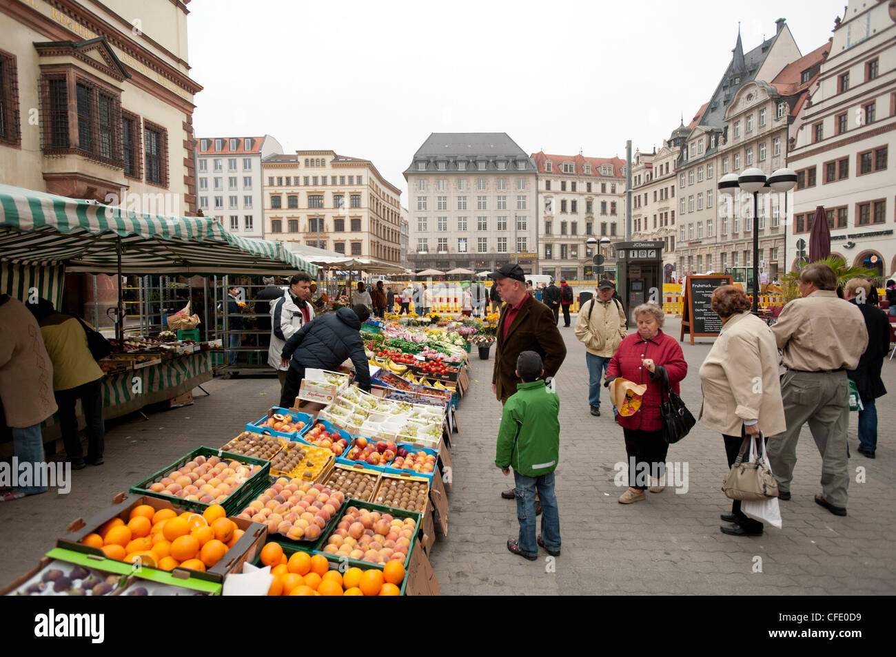 Market at the Rathaus, Leipzig, Saxony, Germany, Europe Stock Photo