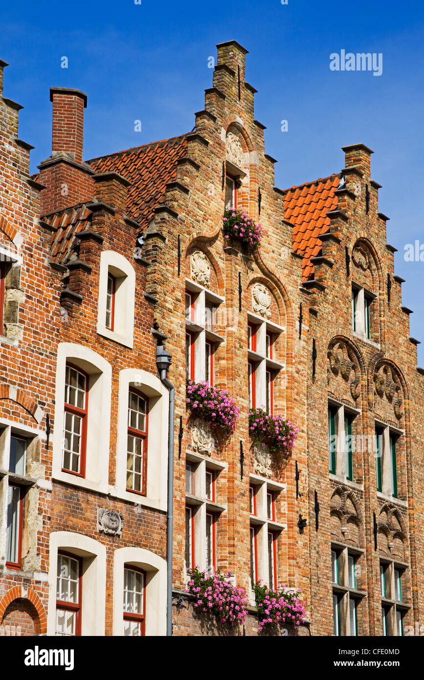 Gothic buildings on Van Eyck Plaza, Bruges, West Flanders, Belgium, Europe Stock Photo