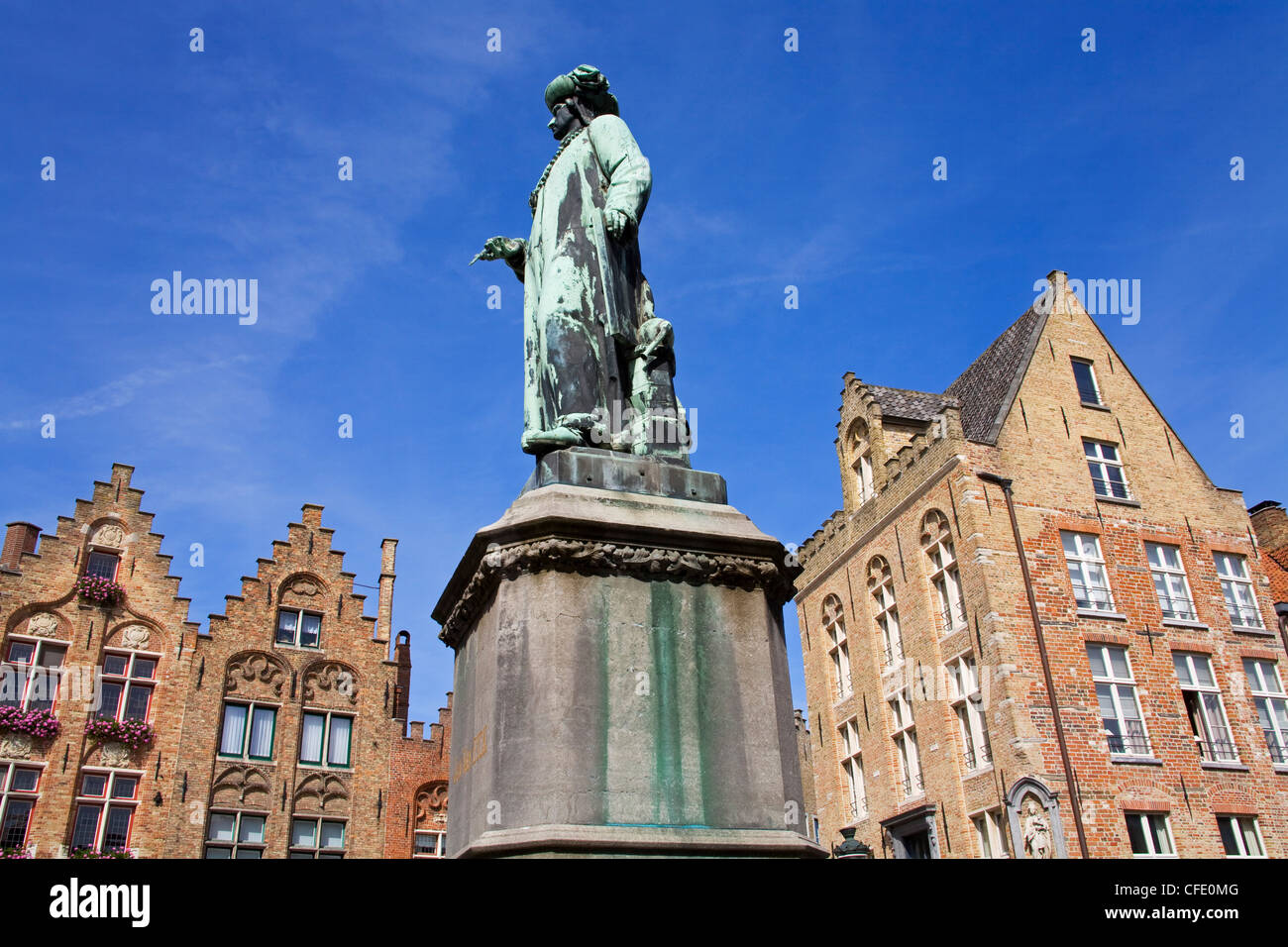 Statue of Van Eyck, Bruges, West Flanders, Belgium, Europe Stock Photo