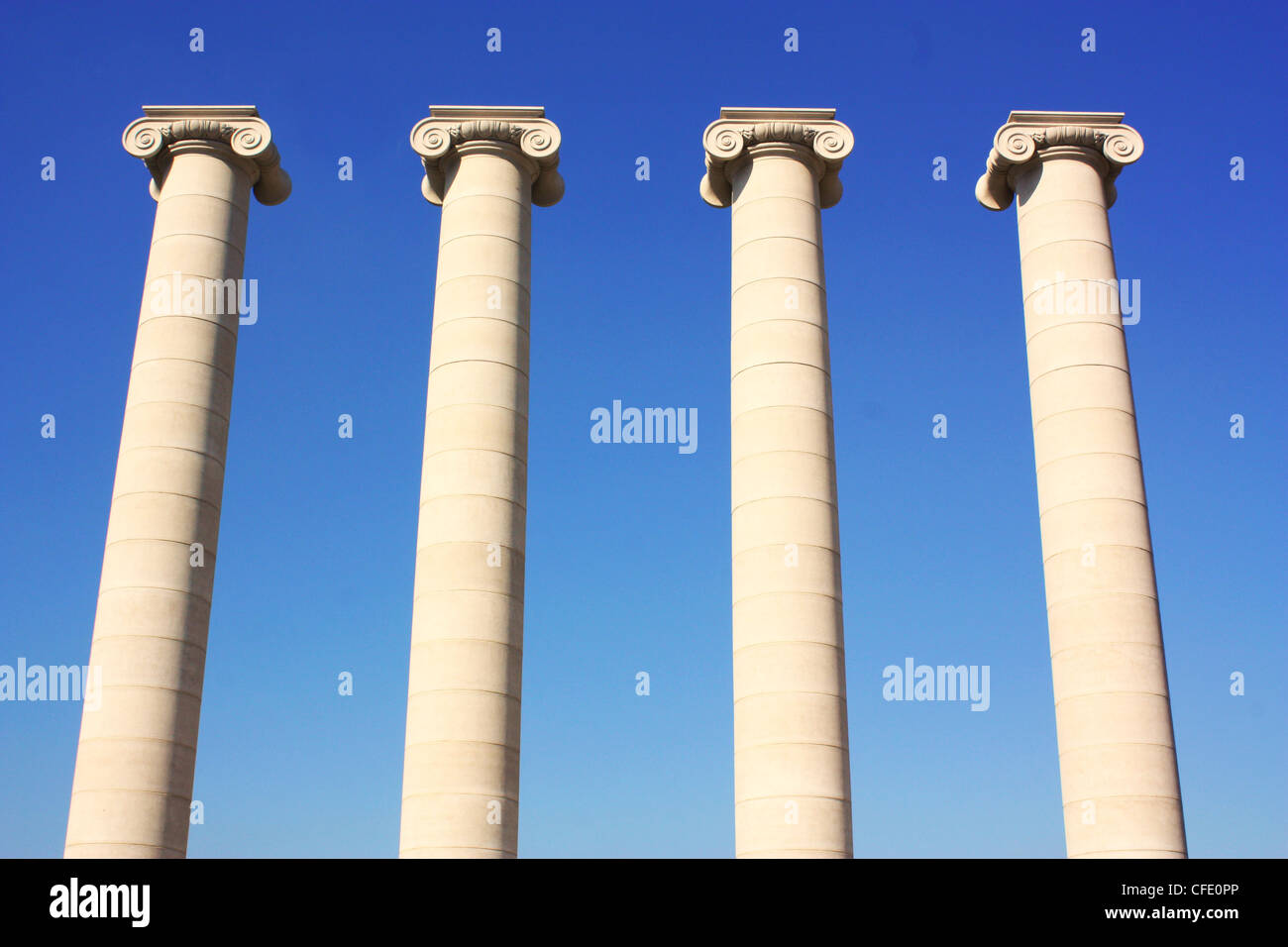Four pillars in front of National Art Museum in Barcelona , Spain Stock