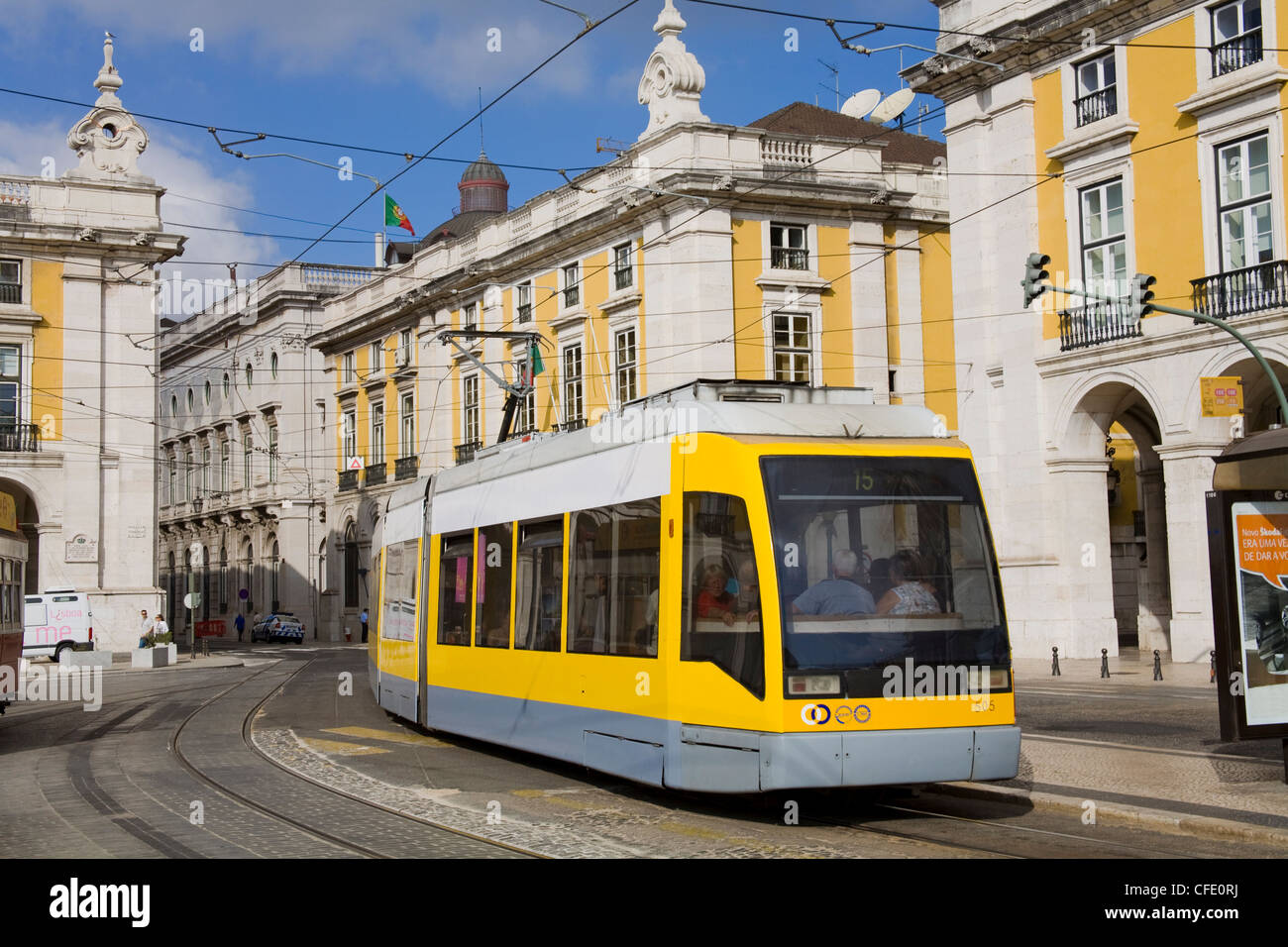 Light rail in Praca do Comercio, Baixa District, Lisbon, Portugal, Europe  Stock Photo - Alamy