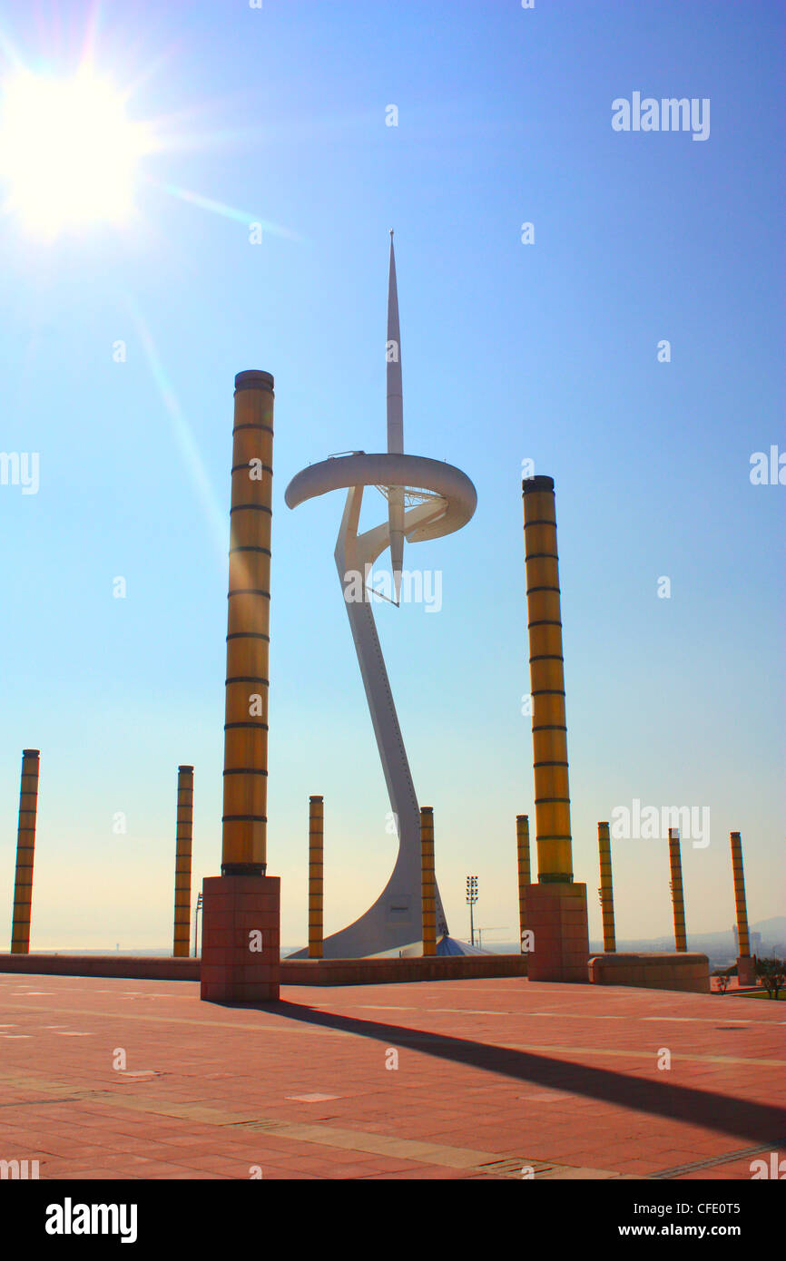 The telecommunication Calatrava tower of the Olympic village in Barcelona, Spain Stock Photo