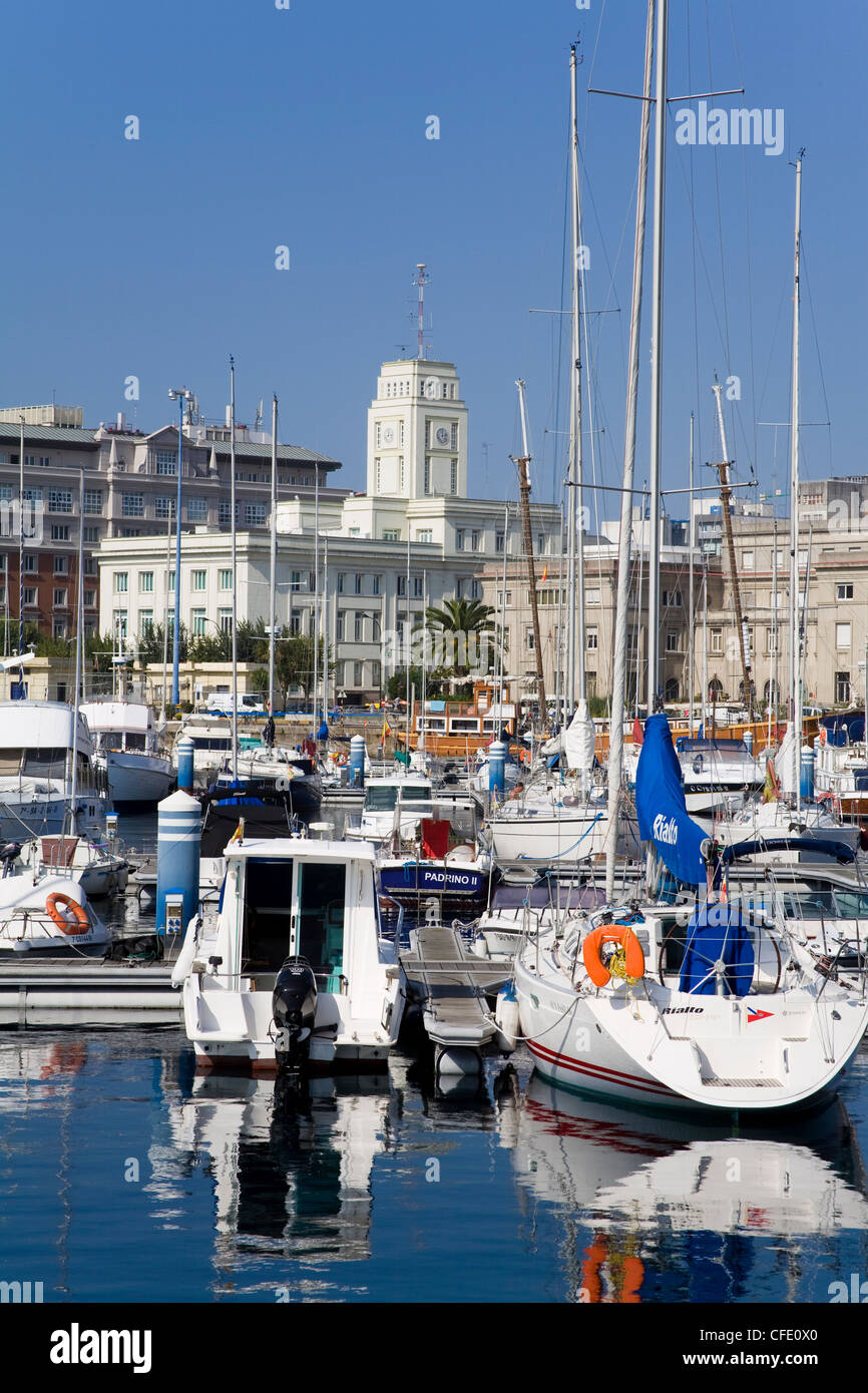 Yachts in Darsena Marina, La Coruna, Galicia, Spain, Europe Stock Photo