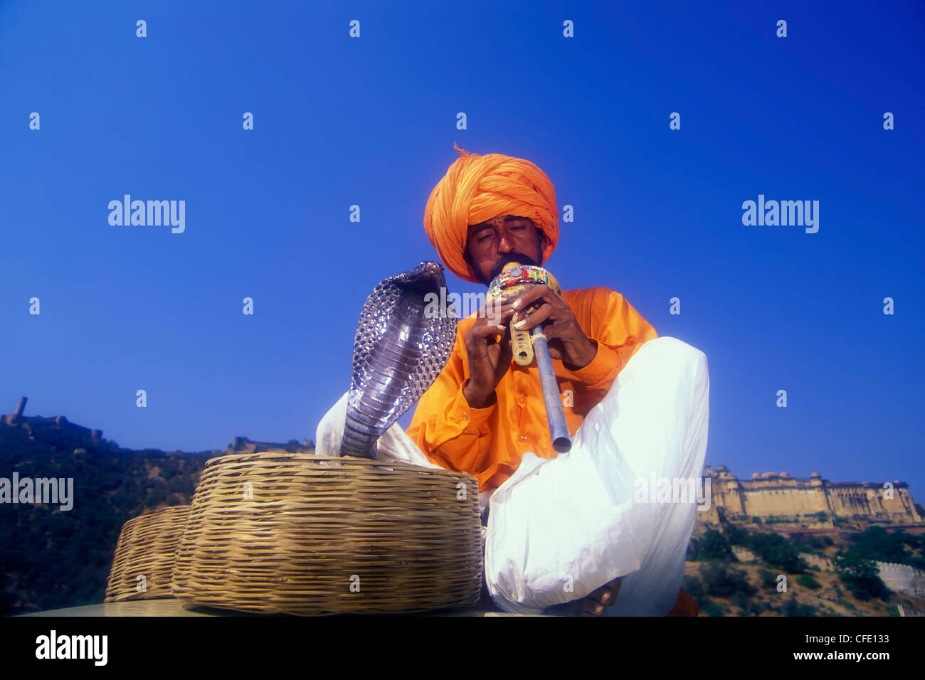 Snake charmer at Ajmer Fort in Rajasthan, India. Stock Photo