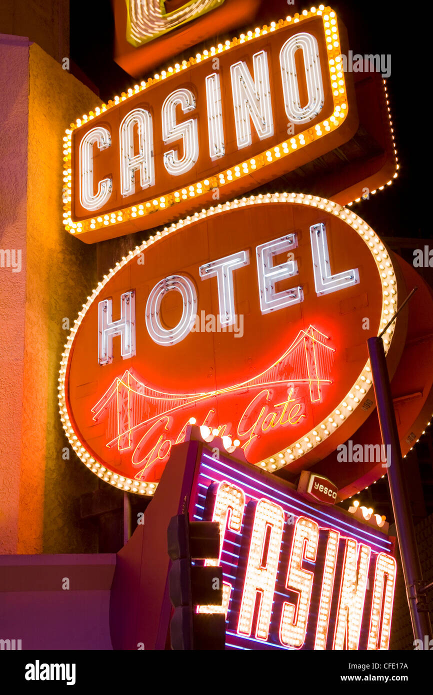 Neon signs on Fremont Street, Las Vegas, Nevada, United States of America, Stock Photo