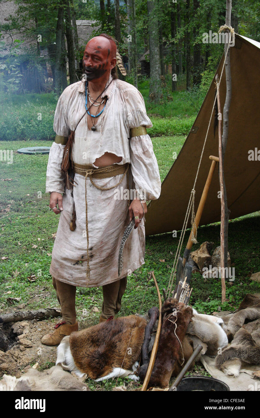 Historical re-enactor at the historical site of Henricus, Virginia. Henricus was established in 1611 following Jamestown. Stock Photo