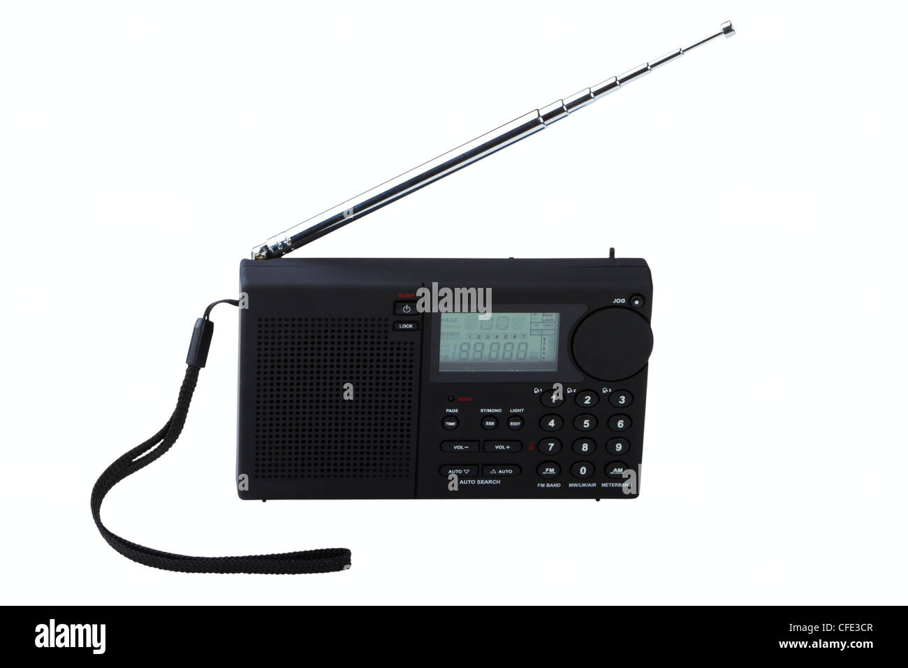 Portable radio receiver with alarm, amplifier, isolated on a white background Stock Photo