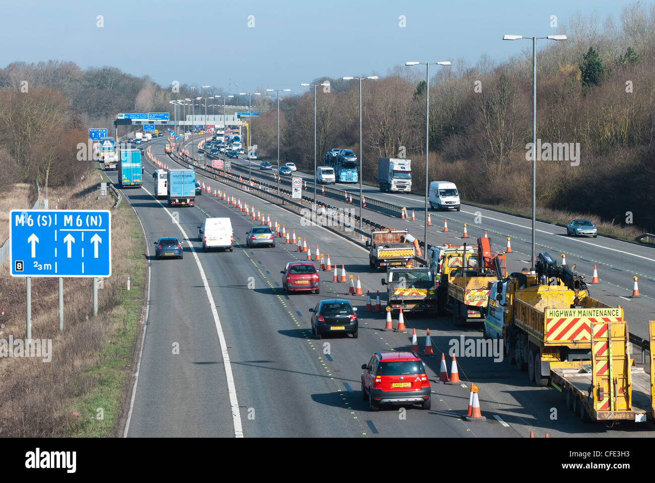 Road works on the M5 motorway near West Bromwich, West Midlands Stock Photo
