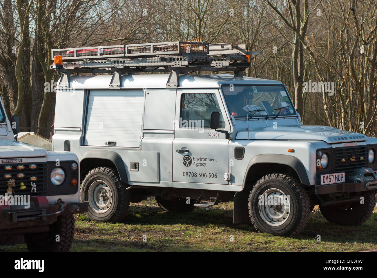 Environment Agency Land Rover parked at Forge Mill Lake at Sandwell Valley Country Park in the West Midlands Stock Photo