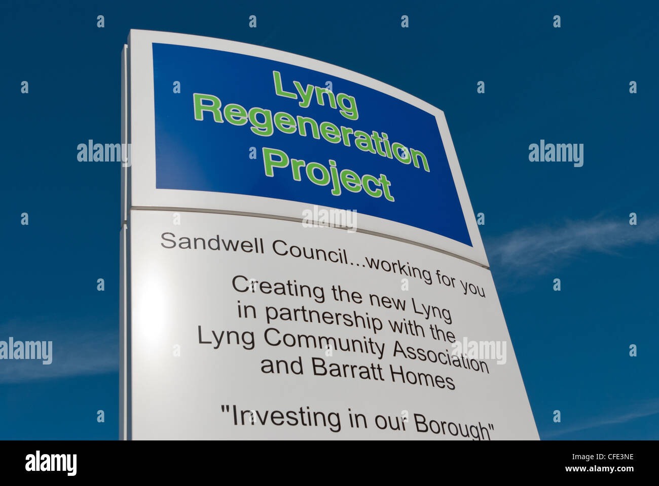 Signpost for Lyng Regeneration Project in West Bromwich, Sandwell and Dudley, West Midlands, UK Stock Photo