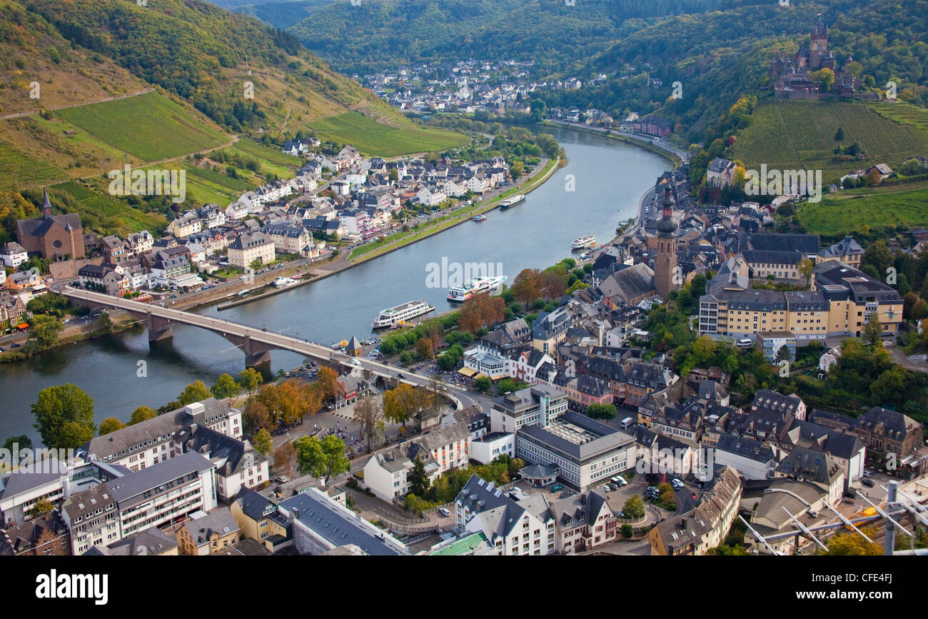View over Cochem, with the castle, Moselle, Mosel river, Rhineland-Palatinate, Germany, Europe Stock Photo