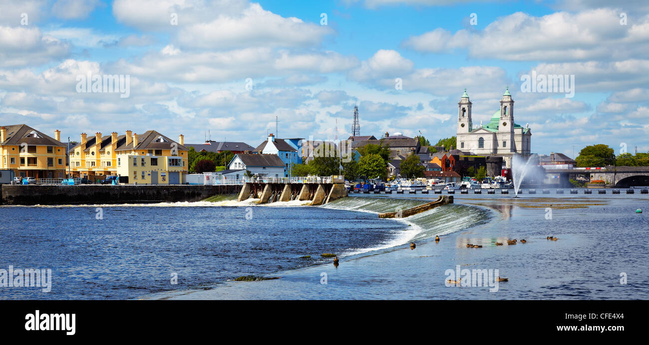 Panorama of Athlone city and the Shannon river in summer, Co. Westmeath, Ireland. Stock Photo