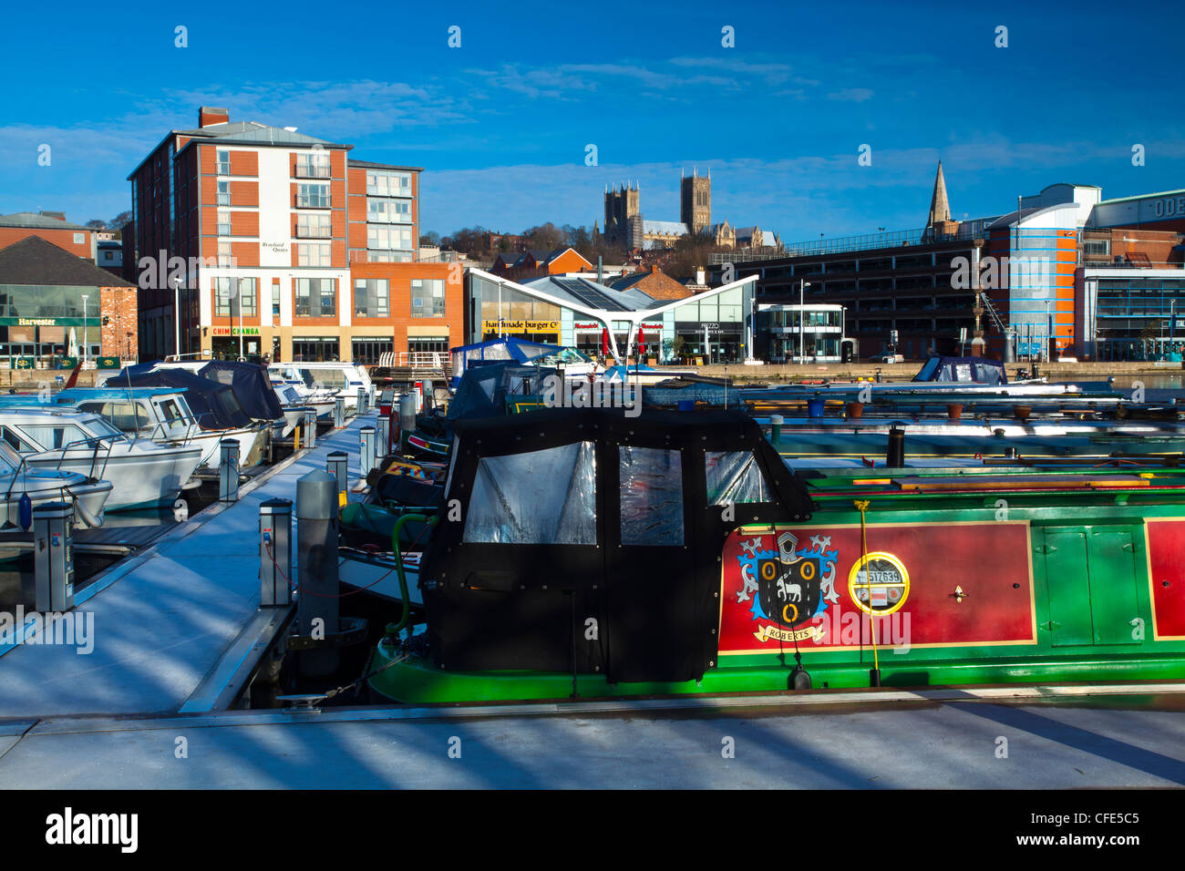 England, Lincolnshire, Lincoln. Brayford Quays, a waterfront development in the City of Lincoln located on the Brayford Pool. Stock Photo