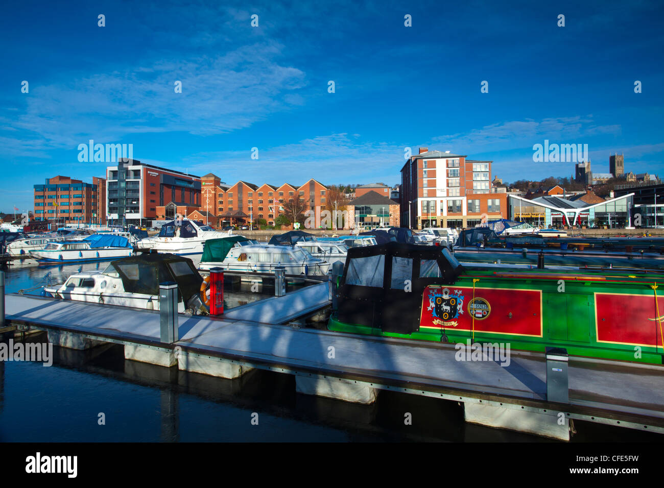 England, Lincolnshire, Lincoln. Brayford Quays, a waterfront development in the City of Lincoln located on the Brayford Pool. Stock Photo