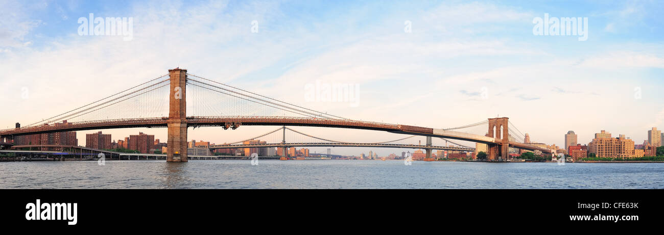Brooklyn Bridge panorama view over East River viewed from New York City ...
