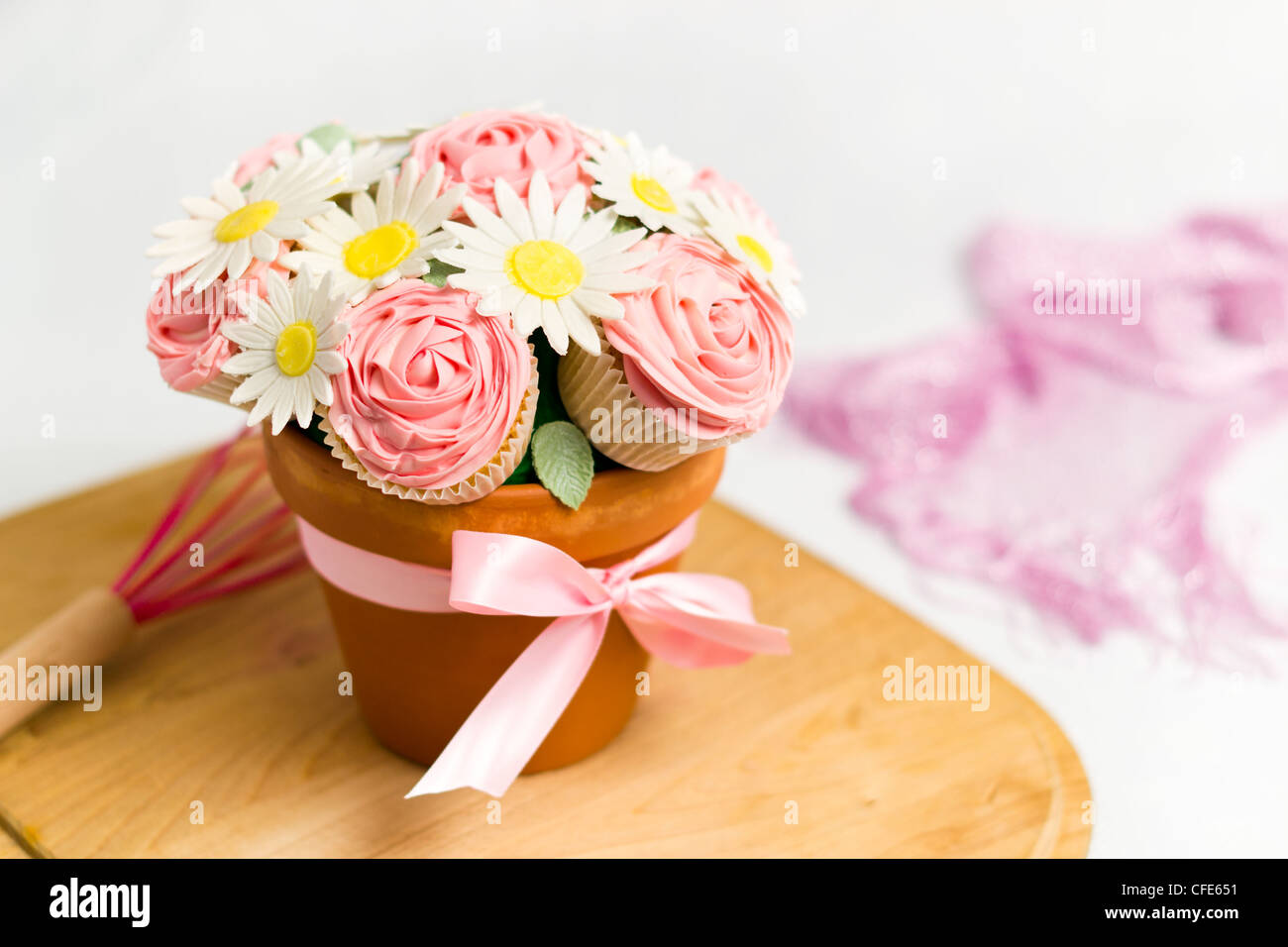 Picture of cupcakes made into a cupcake bouquet Stock Photo