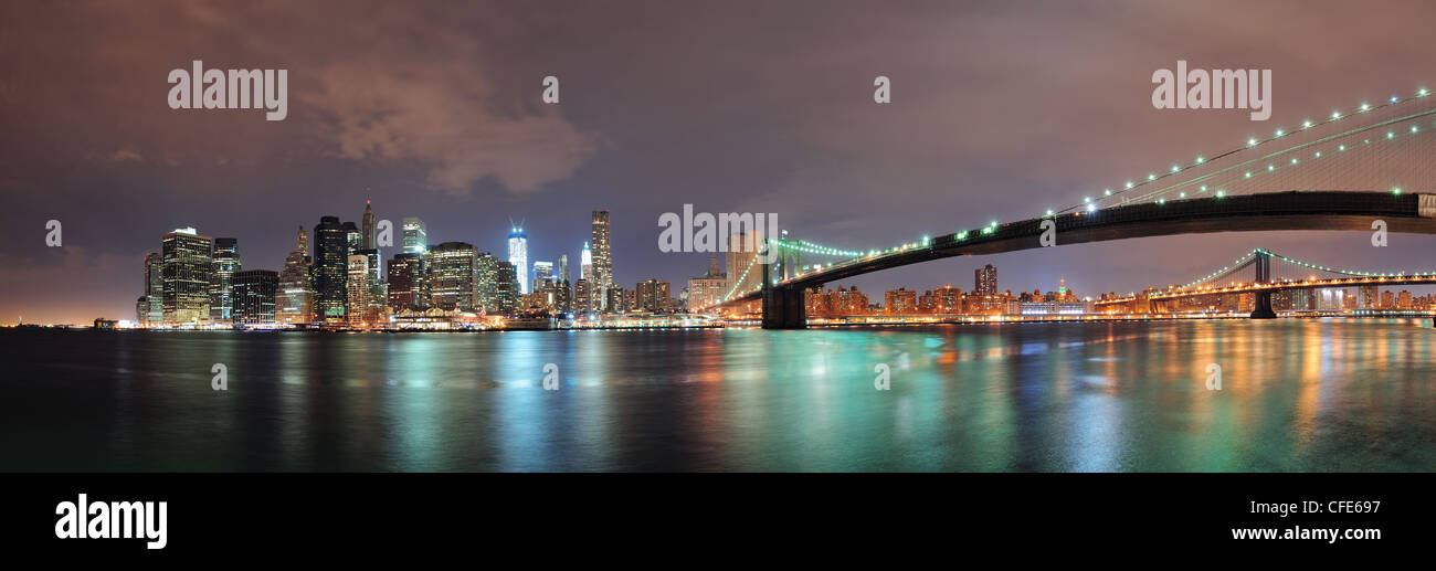 New York City Brooklyn Bridge panorama with downtown skyline over East ...