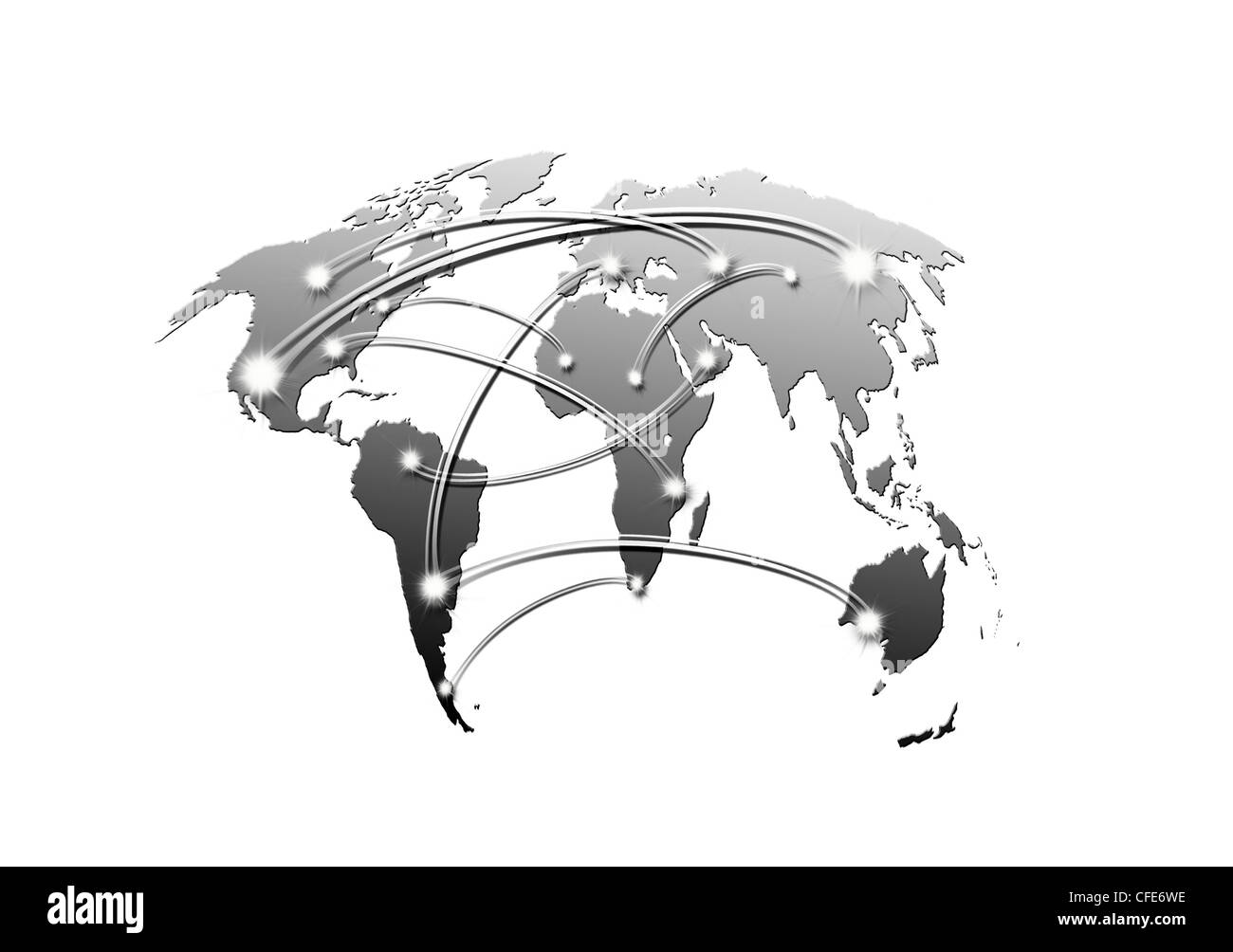 interconnected world map business and travel concept Stock Photo
