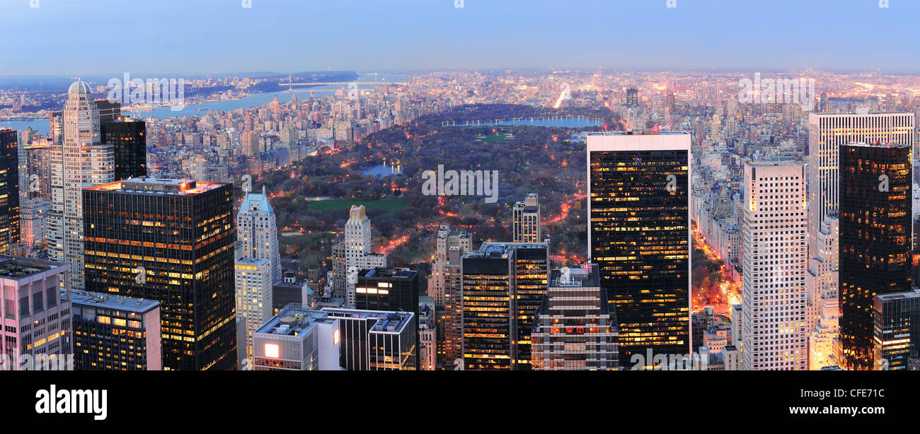 New York City skyline aerial view panorama at dusk with central park ...