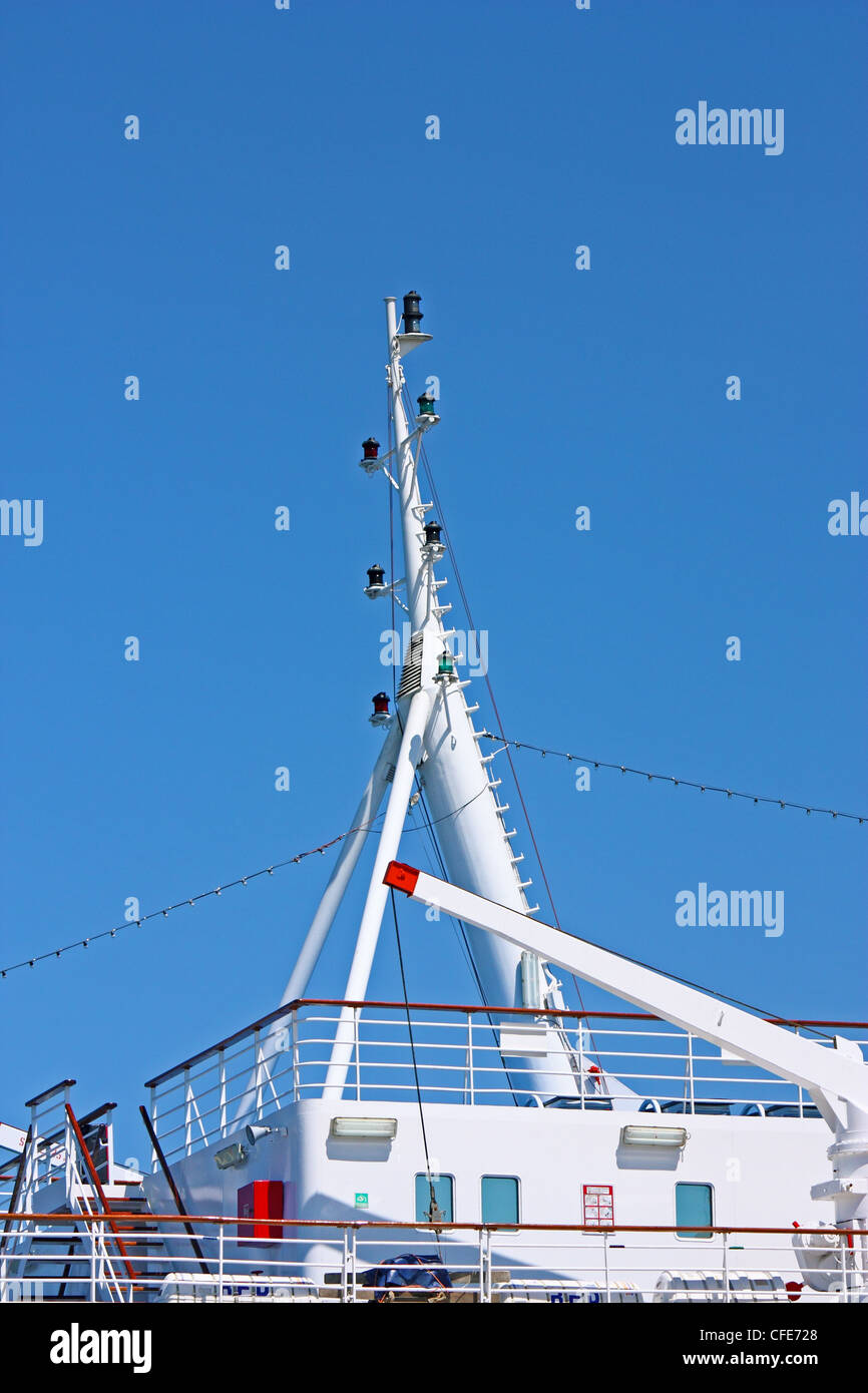 Signal lights on the mast of the ship Stock Photo