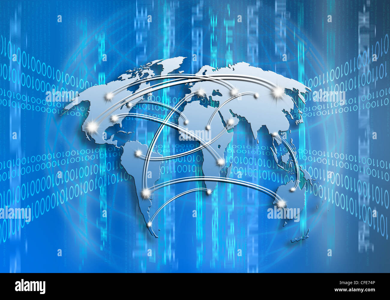 interconnected world map business on line concept Stock Photo