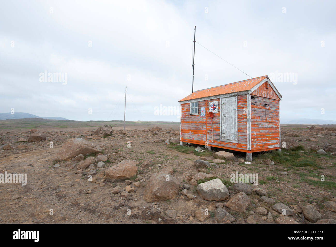 Rescue shelter and emergency cabin in the vast, empty tundra of central